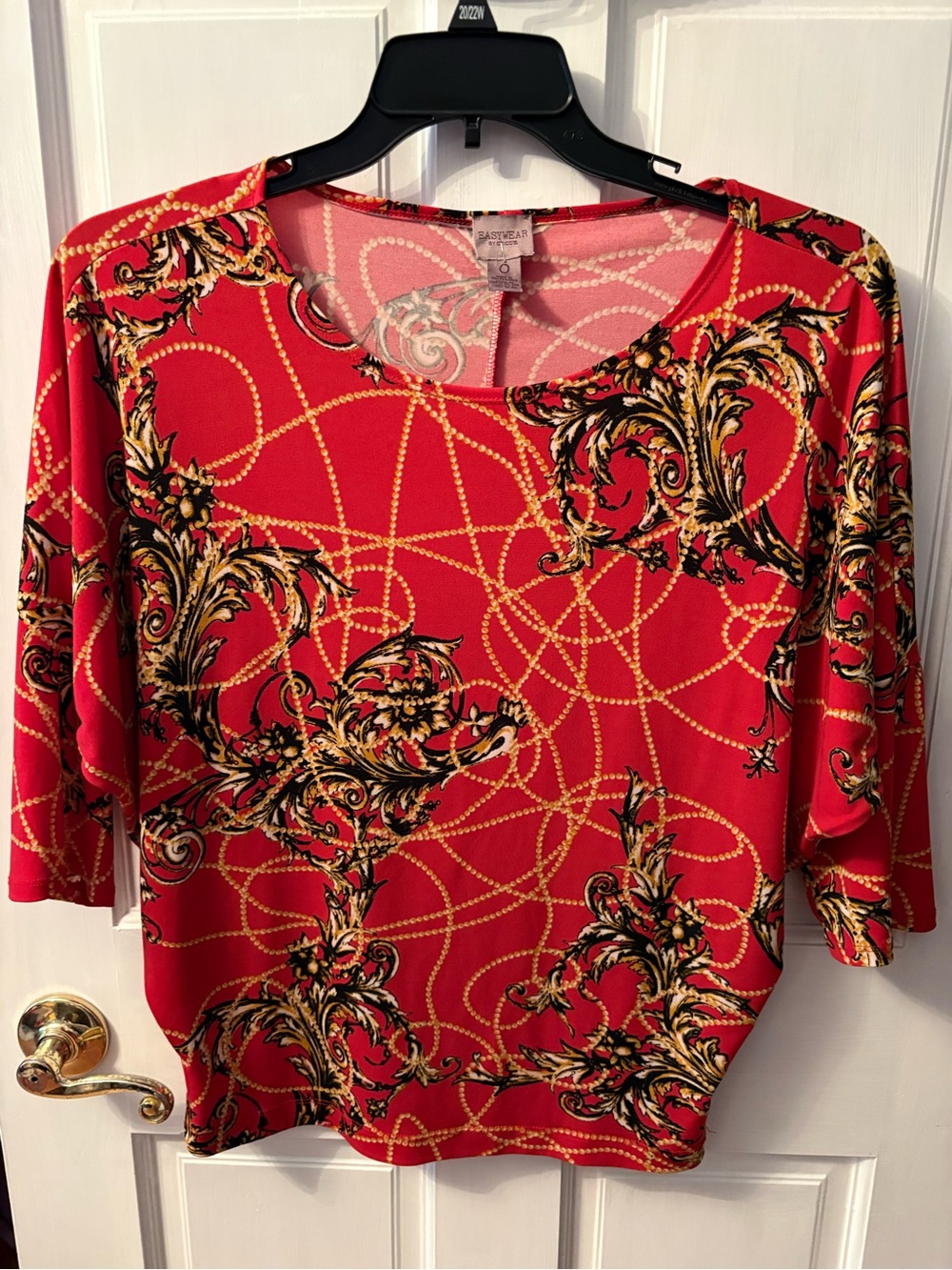 Chico's Red Baroque Chain Print Short Sleeve Top